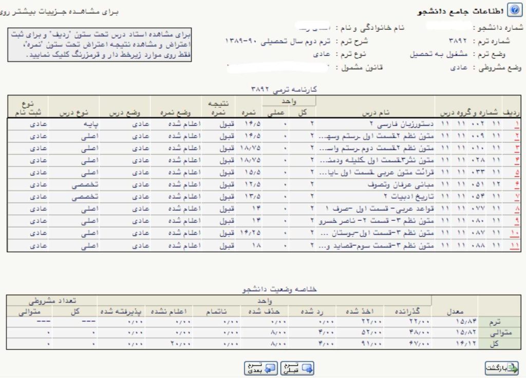 ریزنمرات دانشگاه آزاد